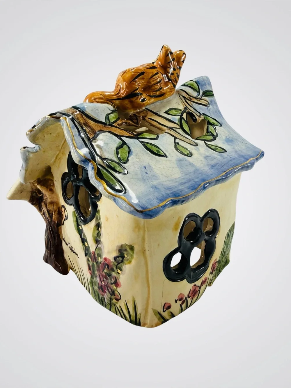 Vintage Blue Sky Clayworks Kittys Treehouse Tea Lite House Heather Goldminc 2002